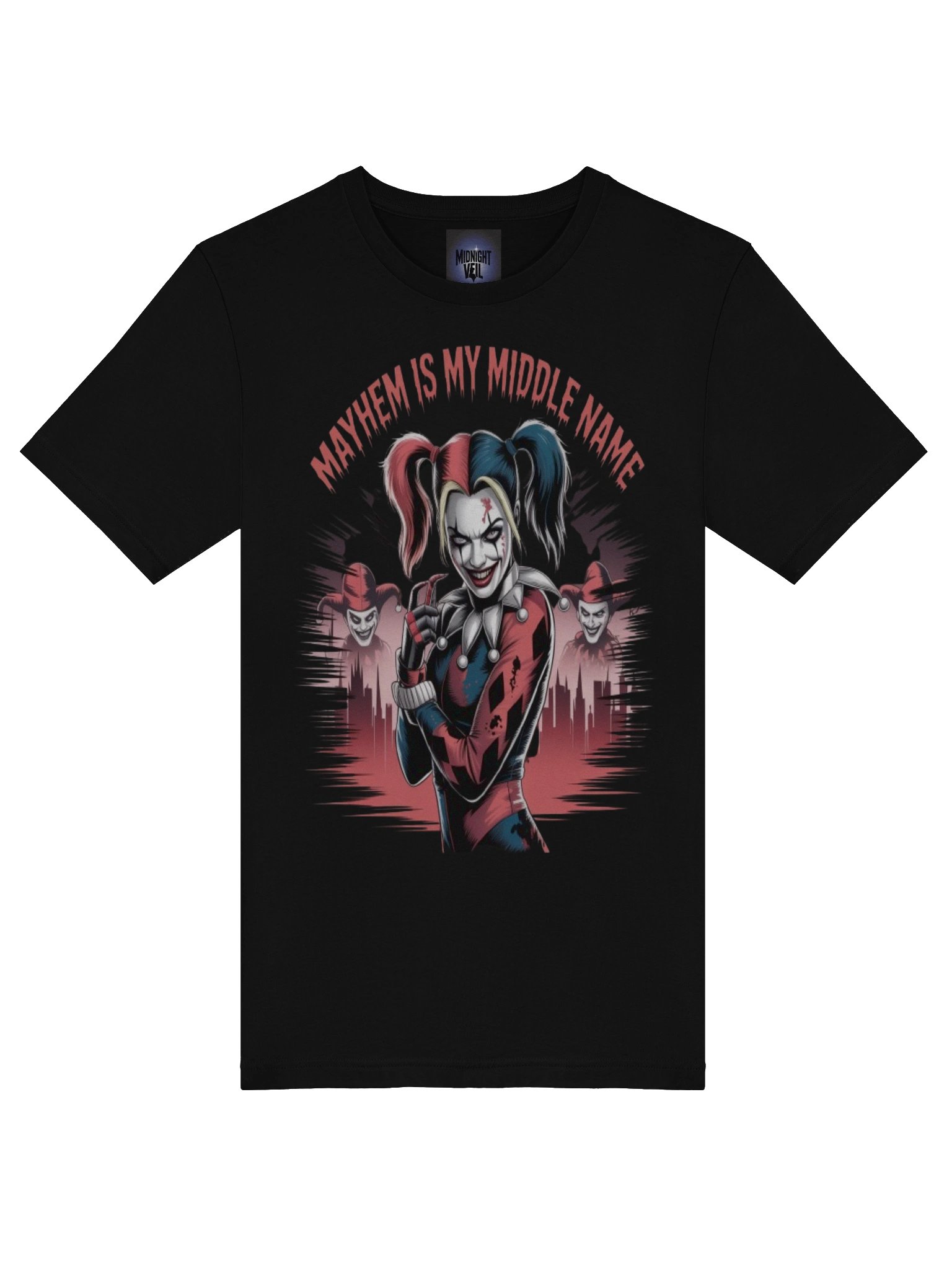 Mayhem is My Middle Name: Harley Quinn's Gotham Grin Graphic Tee product image (7)
