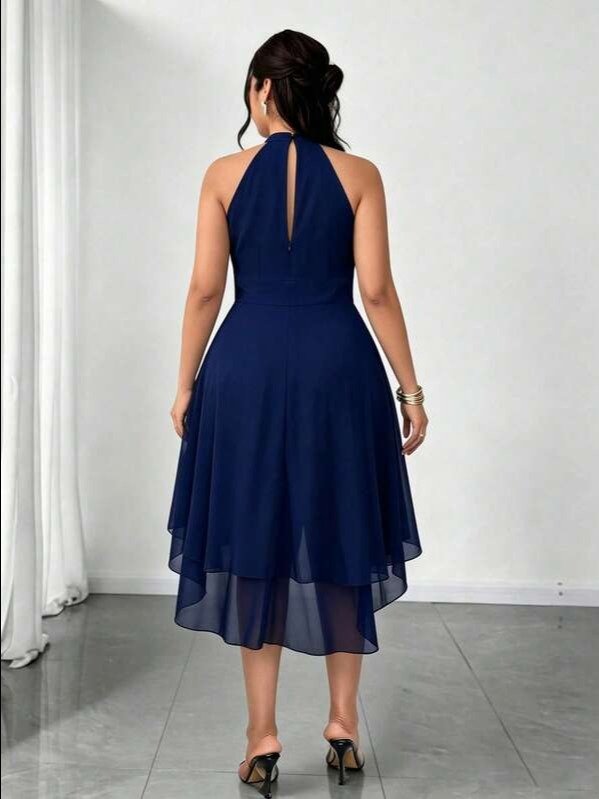 Elenzga Plus Size Round Neck Sleeveless Double Ruffle Hem Asymmetrical Hem Dress product image (2)