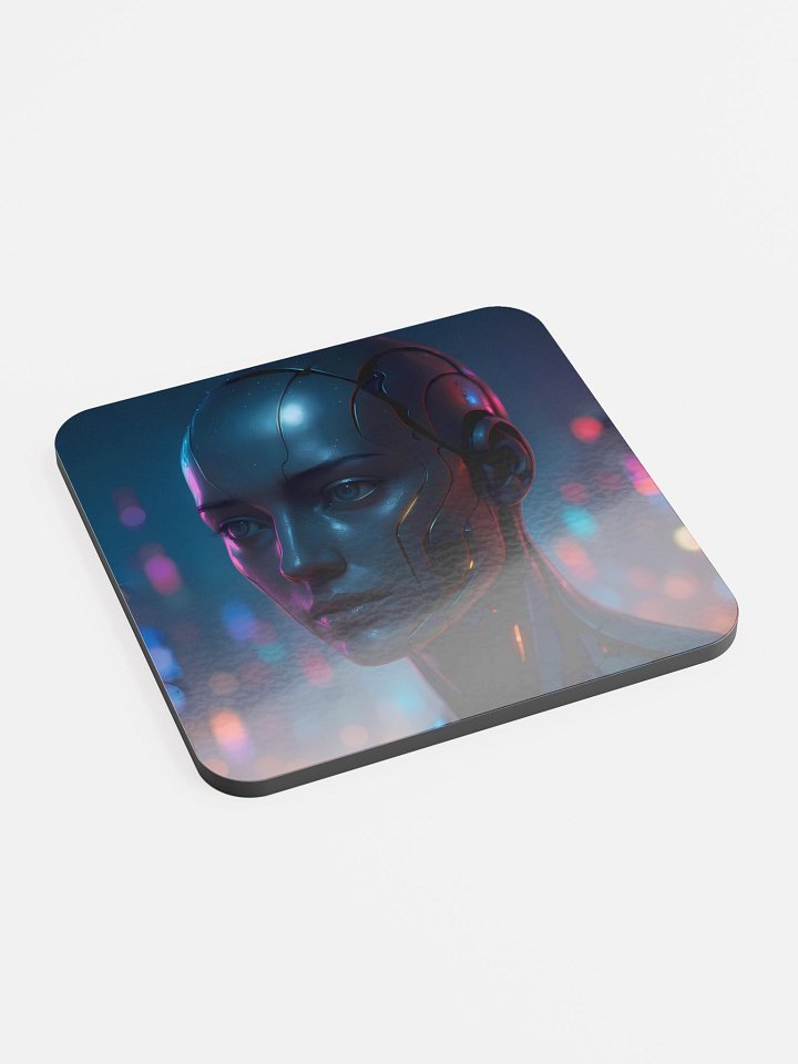 Cyberpunk Android Woman Coaster - Eco-Friendly Cork & MDF Drink Coaster with Gloss Finish product image (2)