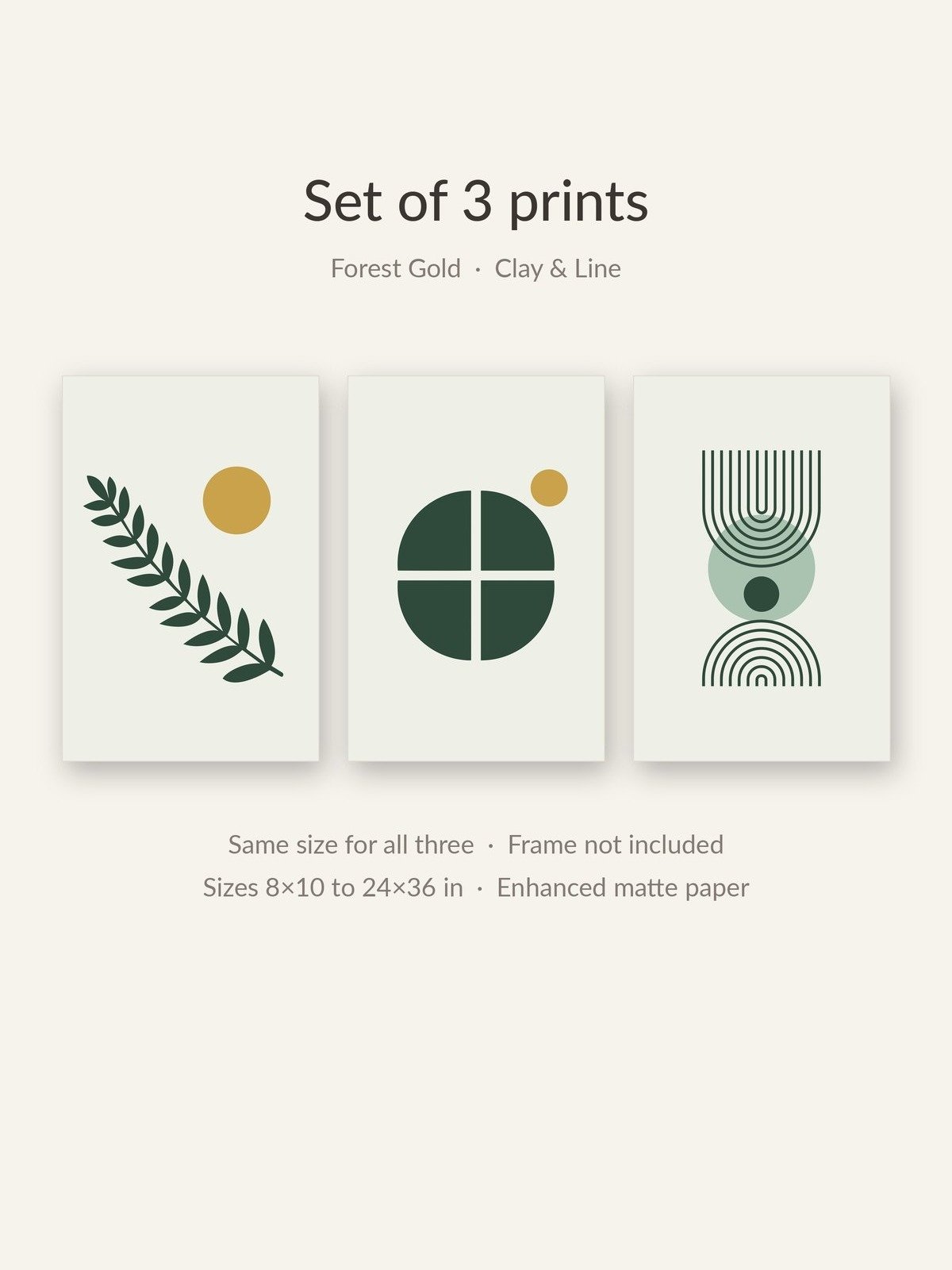 Green Bathroom Wall Art Set of 3 | Forest and Gold Prints product image (2)