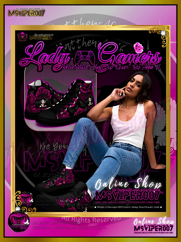 Shoes (High-Tops) - MsViper007's "Lady Gamers Are Awesome™ | [V3] (blk/velvet violent rose)" Womens Comfort High-Top Shoes by Anna H. product image (1)