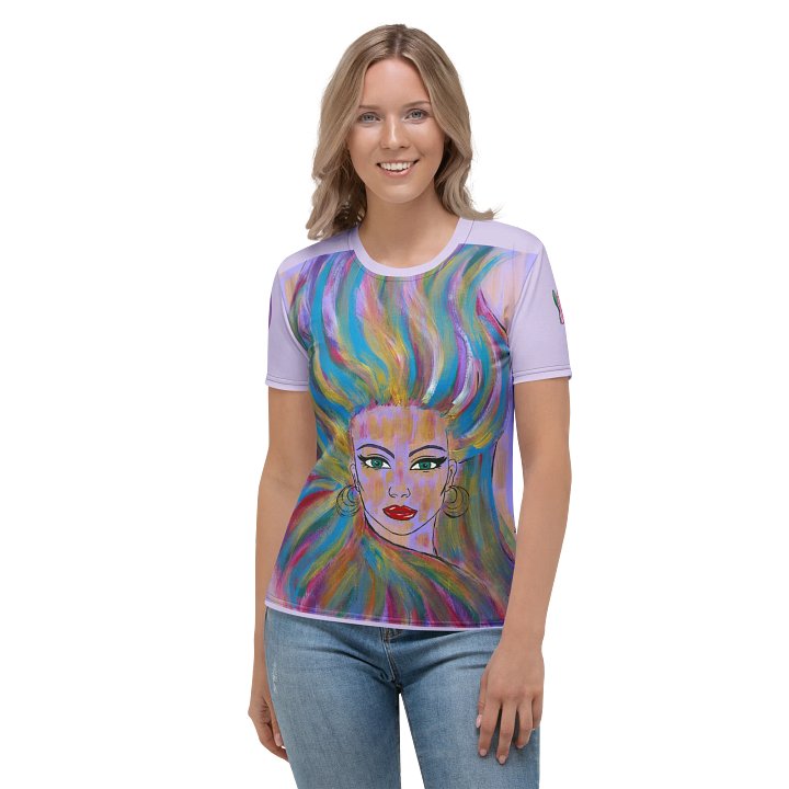 Girl with the colorful hair (art by Dina R.) acrylic painting picture - Womens Crew Neck T-Shirt product image (1)