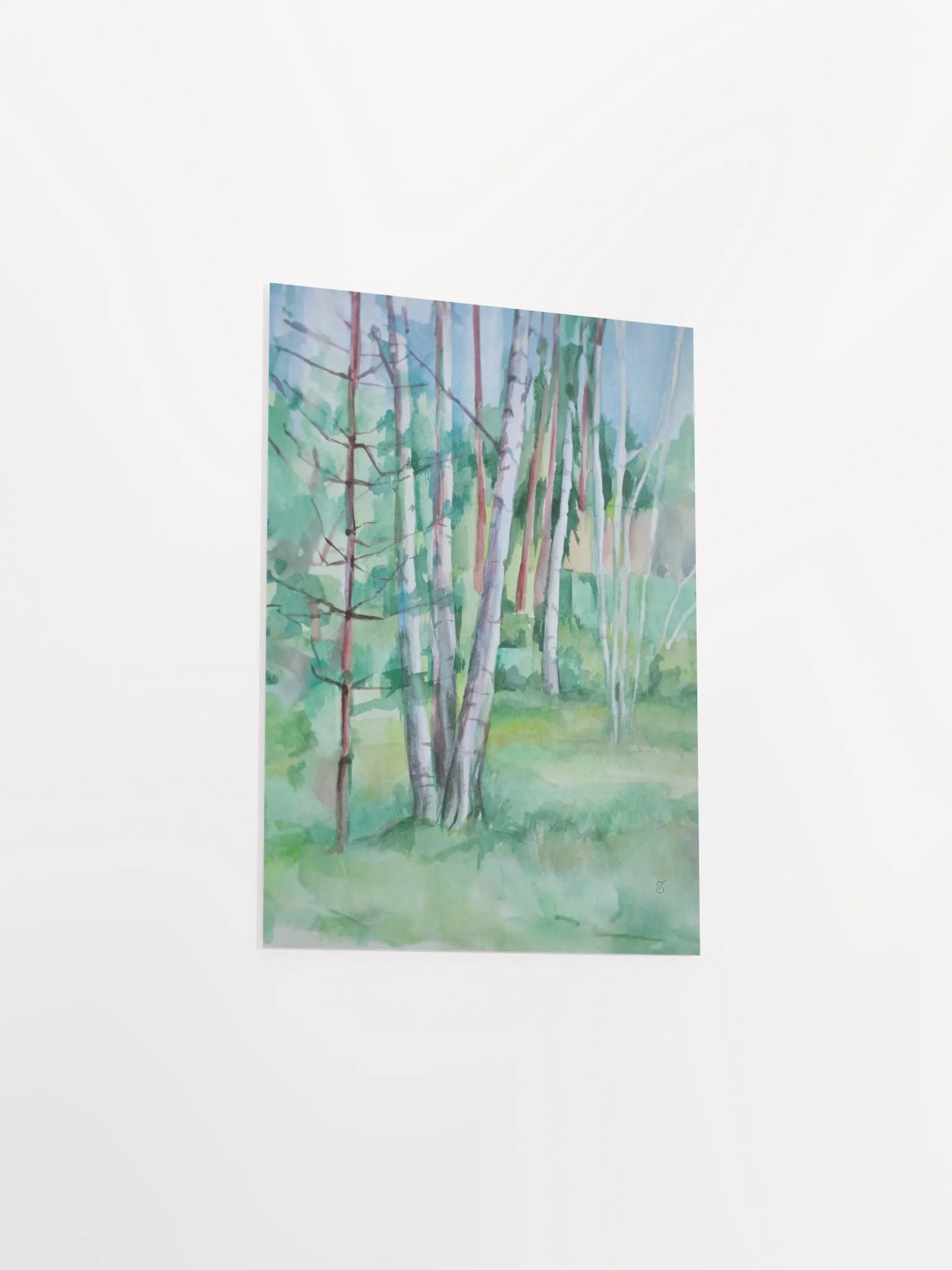 Serene Birch Forest Watercolor Poster - Nice Forest Dacha product image (6)
