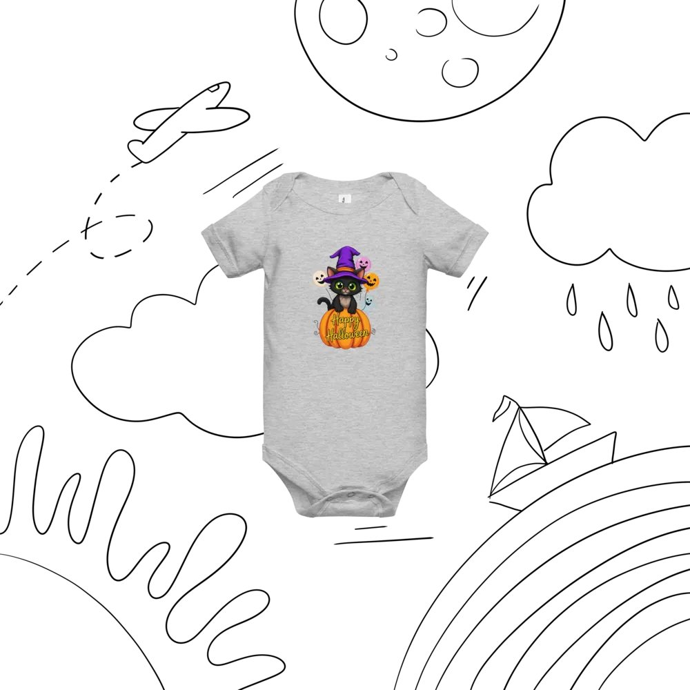 Witchy Sitting Pumpkin Cat Baby Romper Onesie product image (6)
