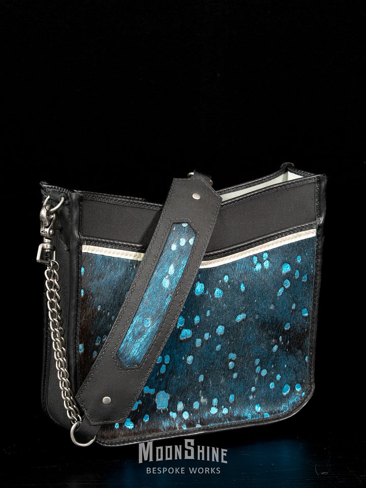 Blue Metallic Acid Wash Hair-On Hide Shoulder Bag product image (2)