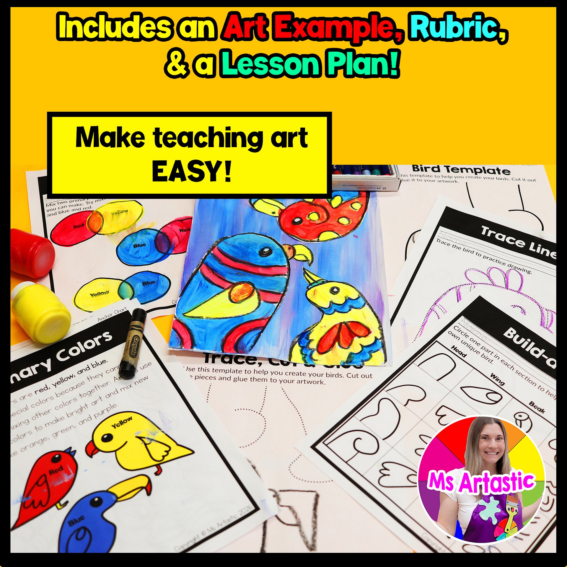 Primary Colors Art Lesson Bird Art Project Kindergarten Art Activity product image (2)