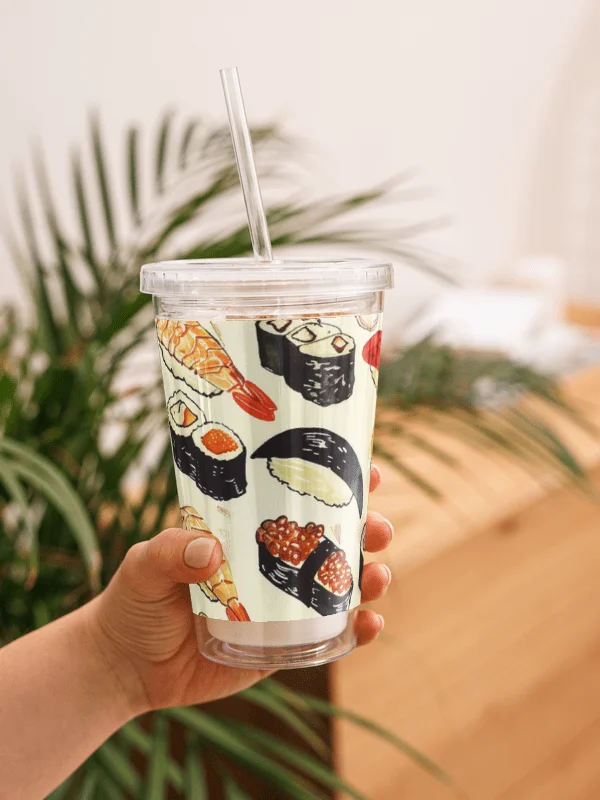 Japanese Sushi Acrylic Tumbler with Straw | Cute Watercolor Food Print Cup product image (3)