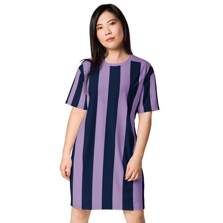 Exclusive Navy & Lavender Striped Oversized T-Shirt Dress | TDS Music product image (1)