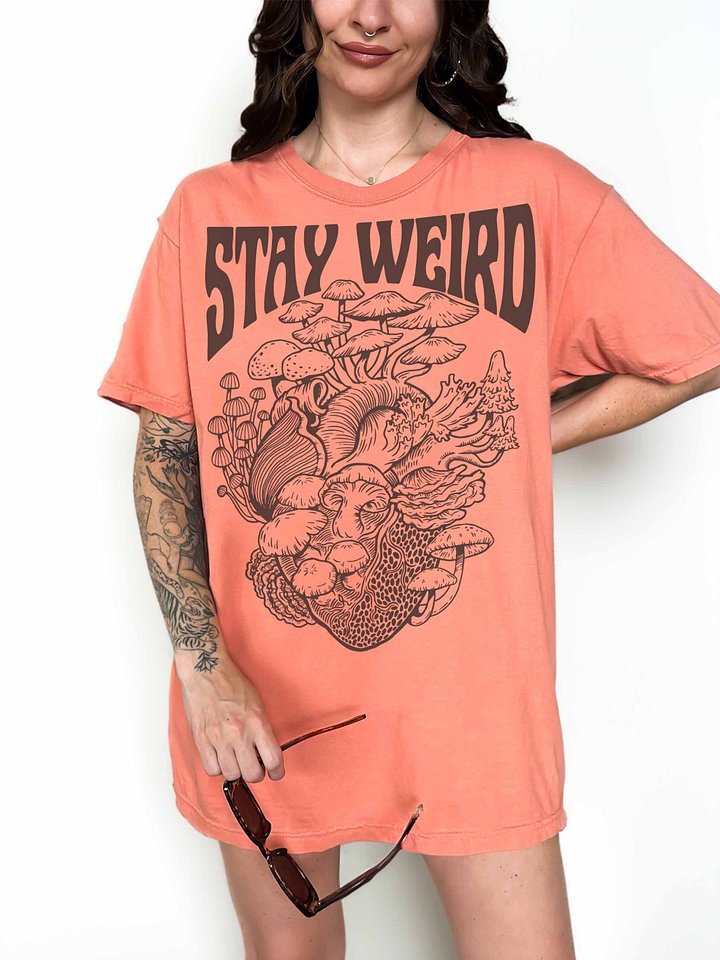 Stay Weird Mushroom Heart Shirt – Gothic Cottagecore Tee, Dark Botanical Aesthetic product image (2)