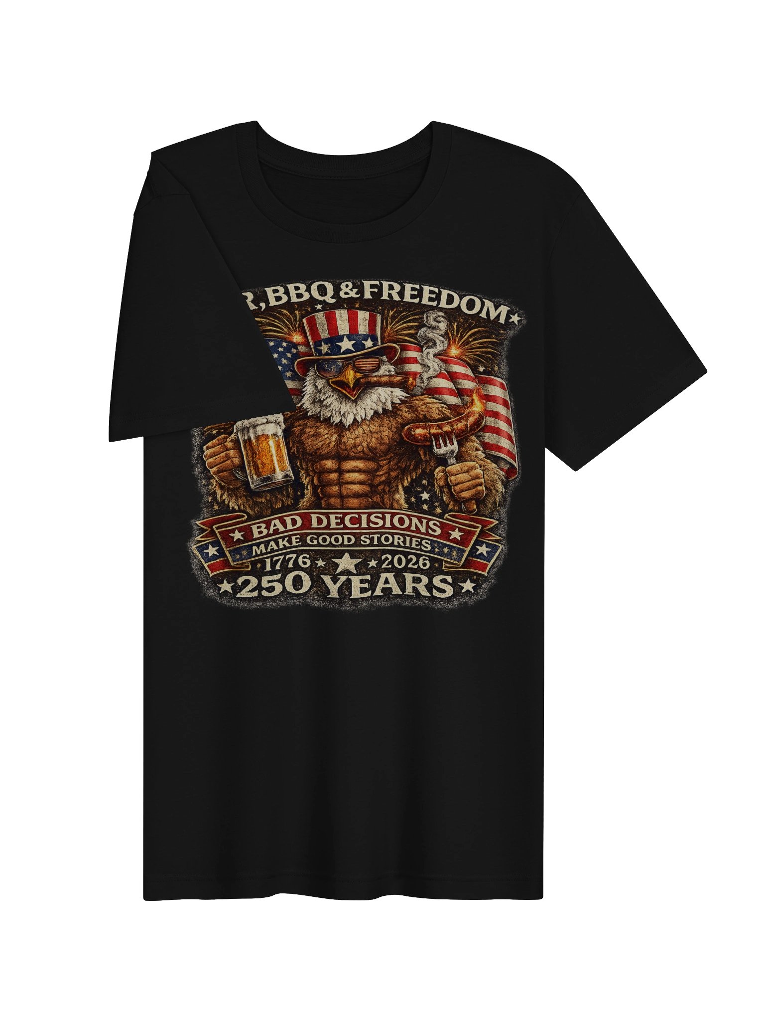 Funny 4th of July Shirt 2026 – Beer BBQ & Freedom Eagle T-Shirt, 250 Years Patriotic American Tee, Vintage USA Independence Day Shirt product image (3)