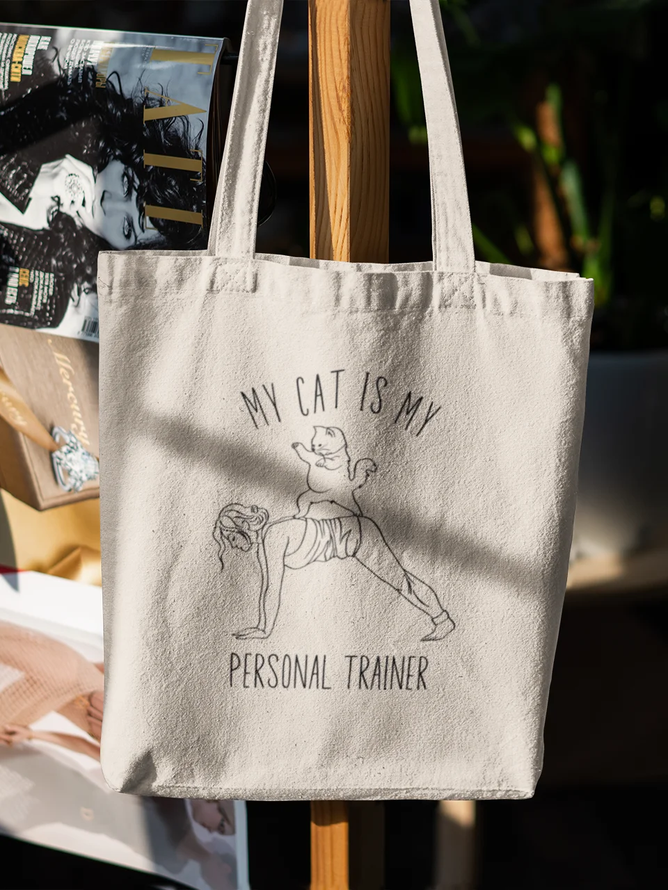 My Cat Is My Personal Trainer, Hand-drawn Eco-Friendly Tote Bag For Passionate Yogies product image (9)