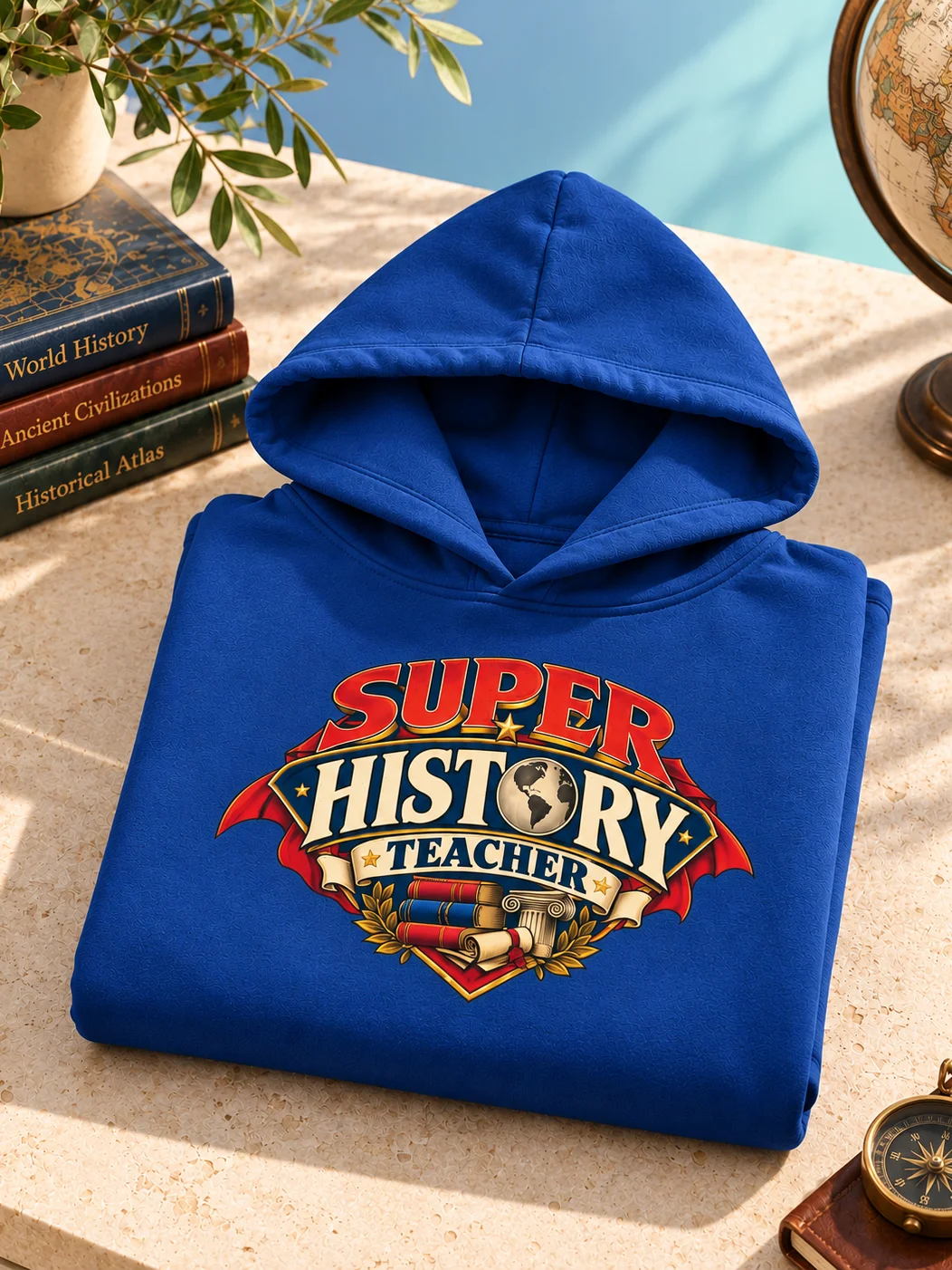 Super History Teacher Hoodie, Cobalt Heavyweight Fleece Pullover product image (1)