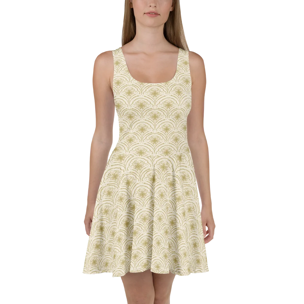 Elegant Beige & Gold Ornamental Skater Dress product image (2)