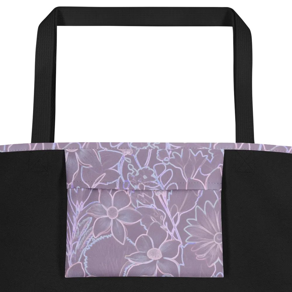 Line art Gray and White Floral/All-Over Print Large Tote Bag w/ Pocket by Sublicolor product image (3)