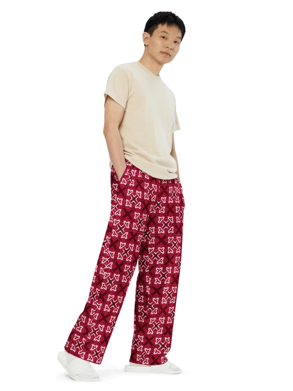 Geometric Red X Print Wide-Leg Pants product image (3)