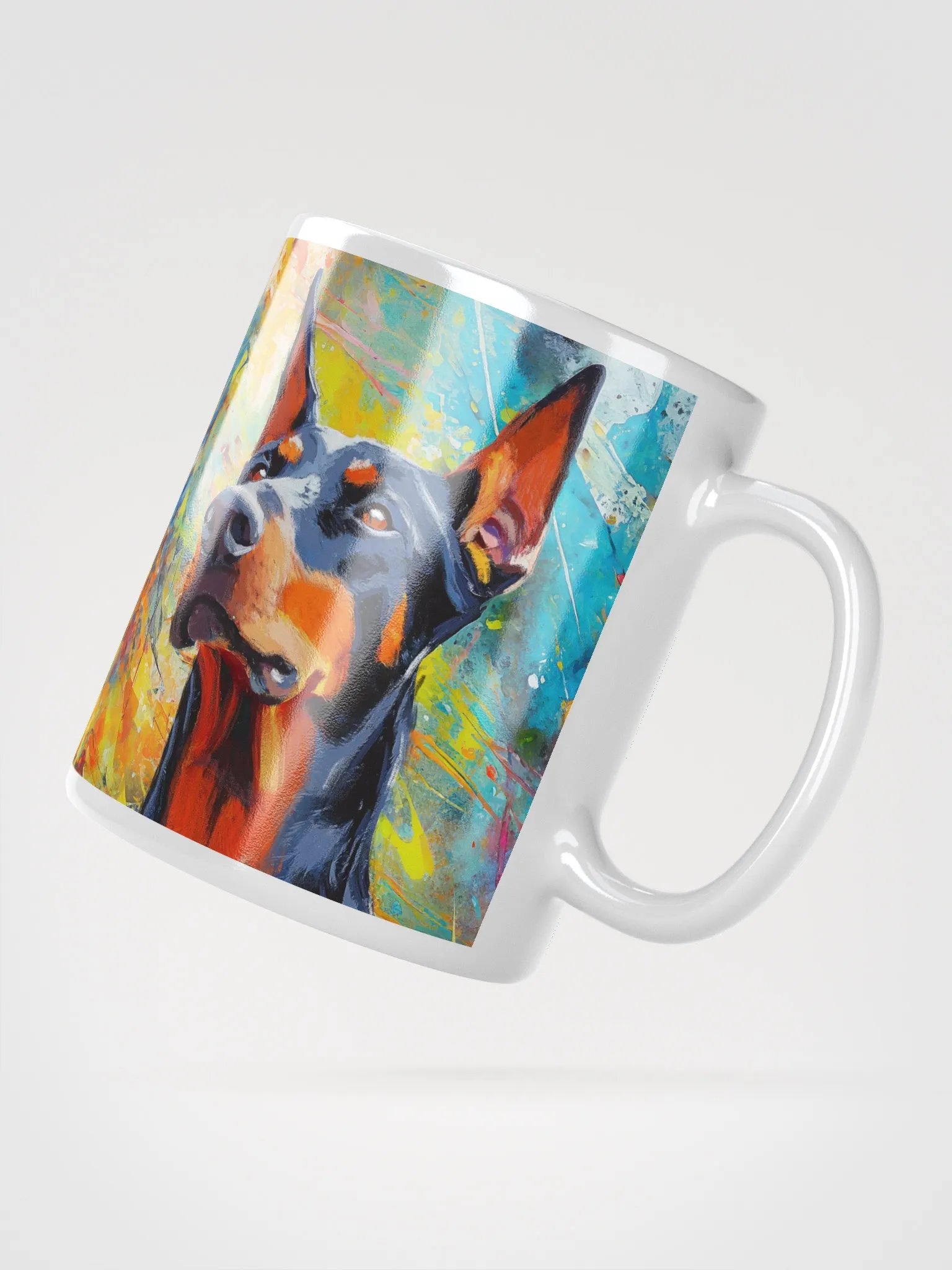 Doberman Oil Painting on Colorful Abstract Background Coffee Mug product image (2)
