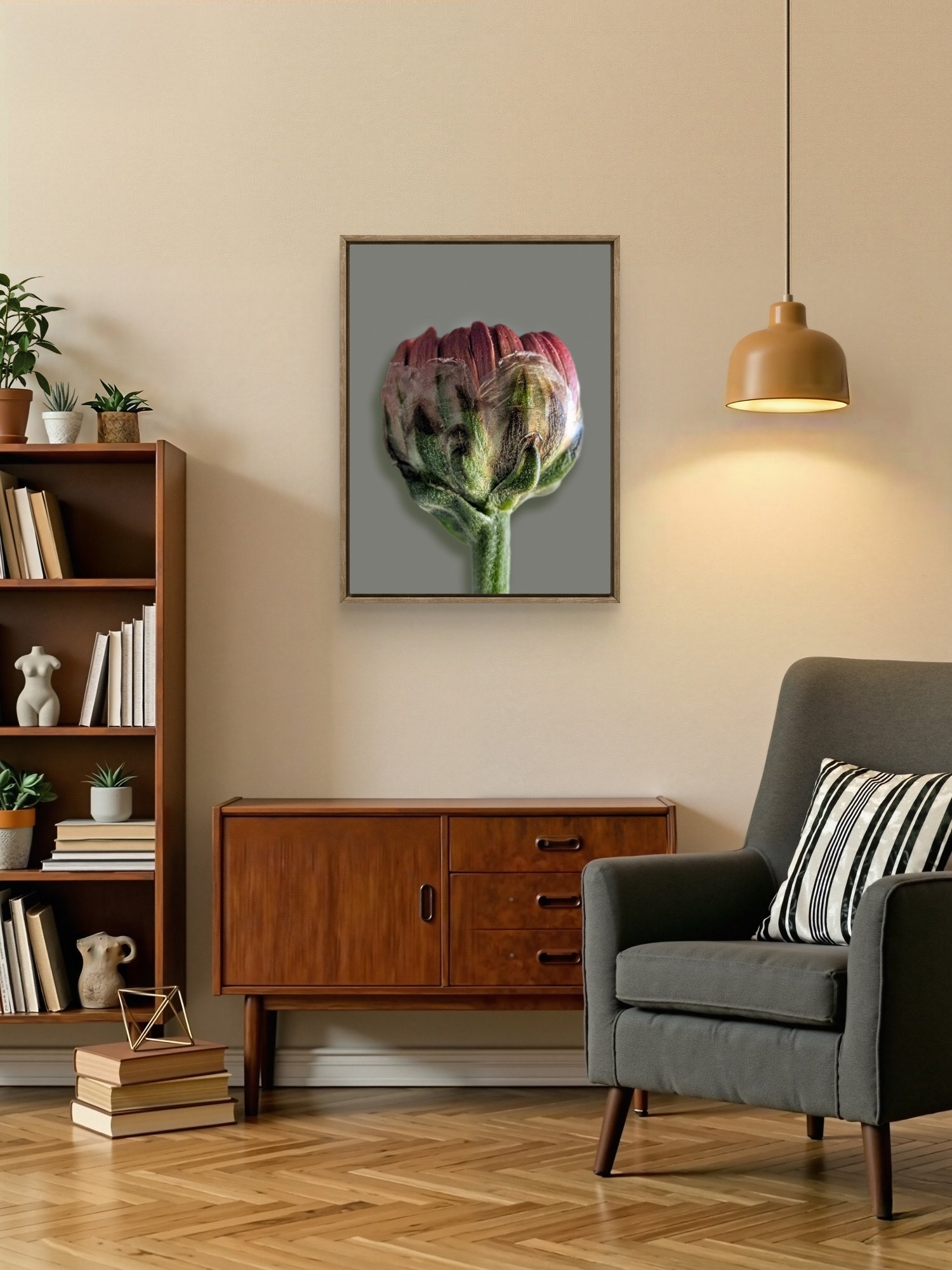 Gerbera Bud Macro Photography Print | Moody Botanical Wall Art | Printable Digital Download product image (2)