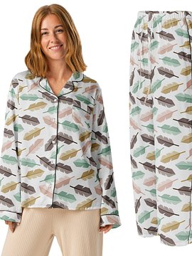 Mid-Century Modern Feathers Ladies Long Sleeve Pajama Set