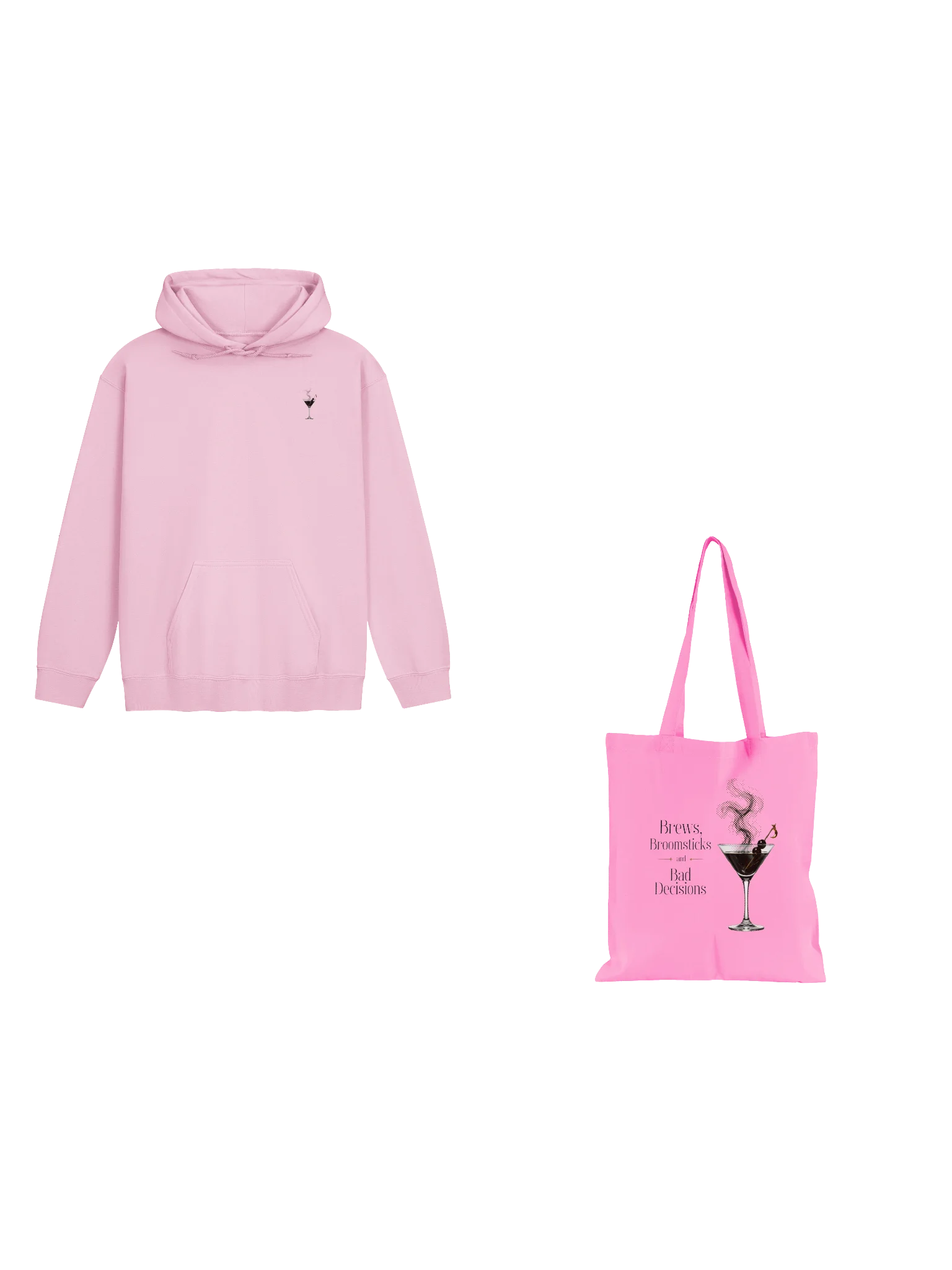 Brews, Broomsticks & Bad Decisions Hoodie & Tote in pink product image (1)