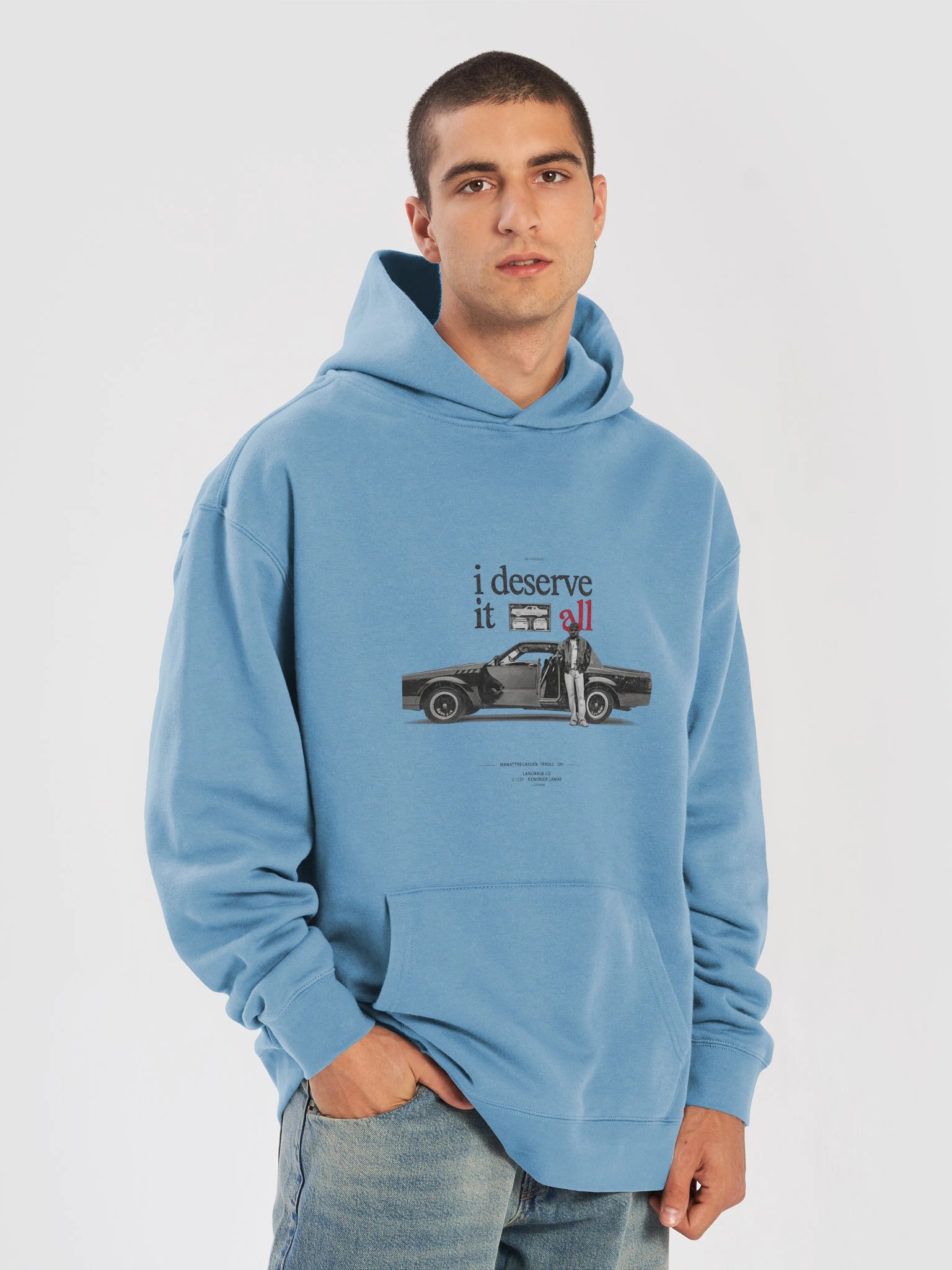 "I deserve" Graphic Oversized Hoodie – Sky Blue product image (7)
