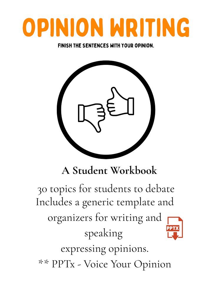 In My Opinion. Student Workbook. Writing. Speaking. PPTx. Debate. product image (1)