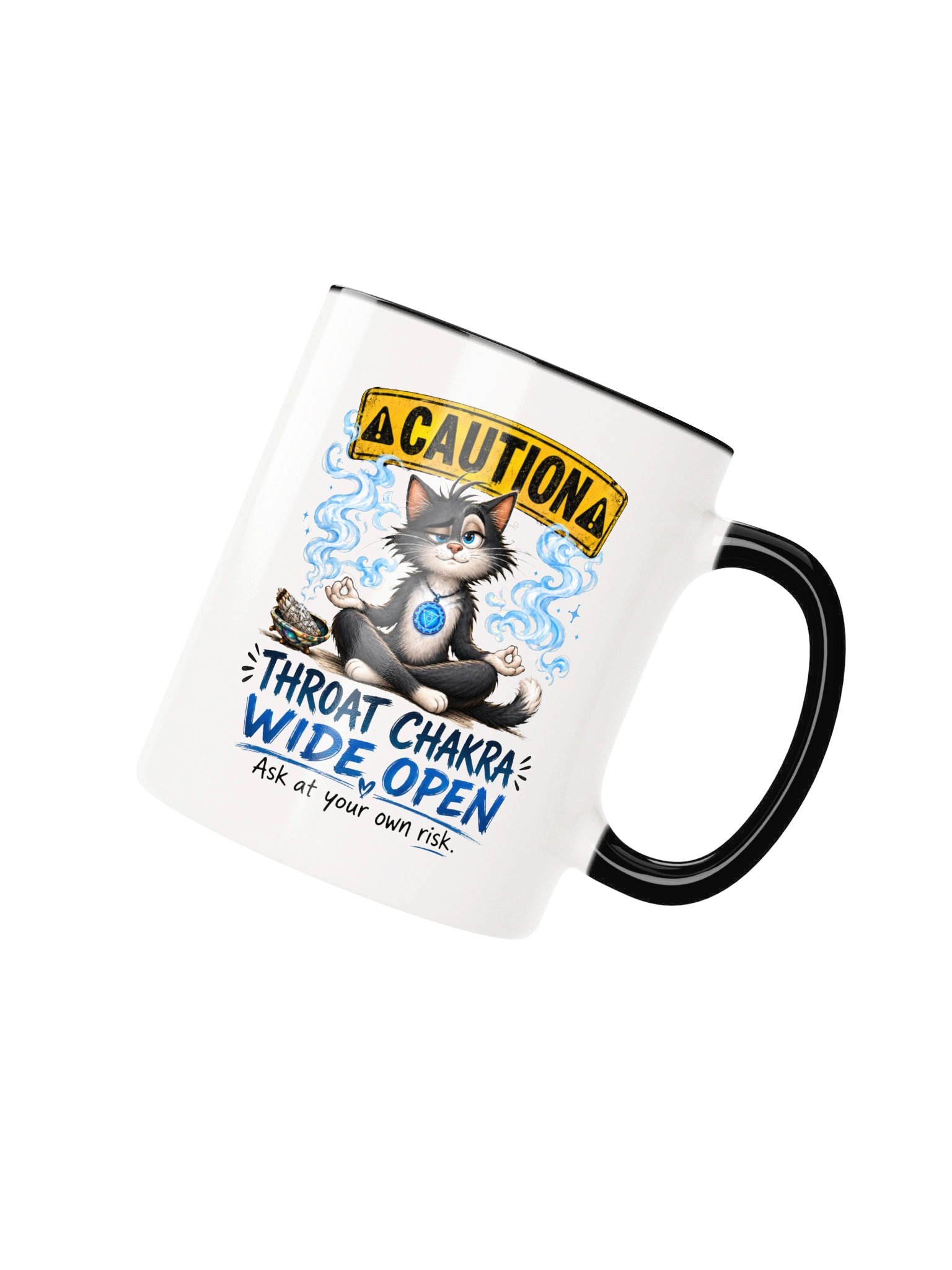 Caution: Throat Chakra Wide Open Meditation Cat Mug product image (29)