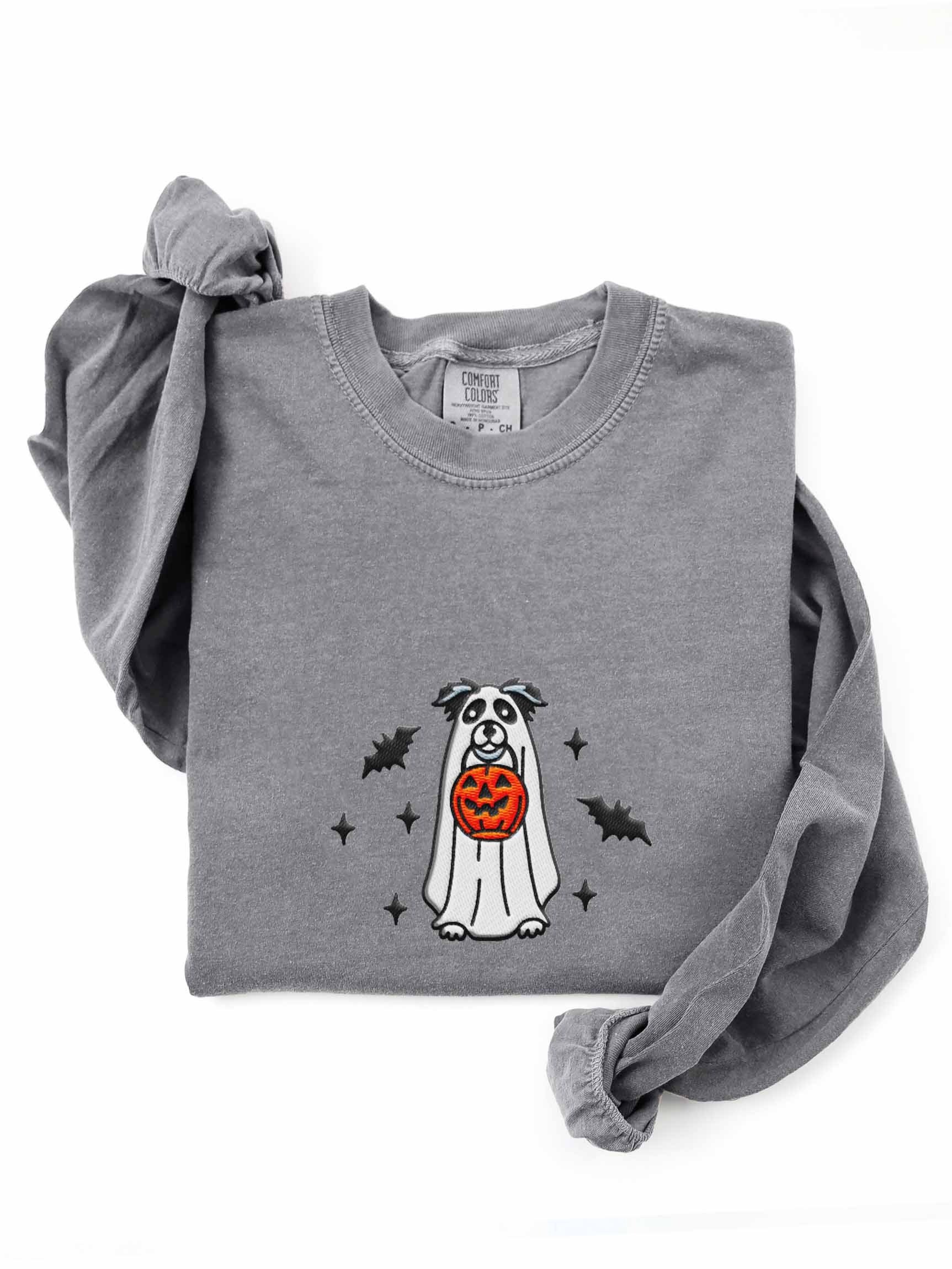 Halloween Australian Shepherd(Black & White) Embroidered Long-sleeved T-Shirt product image (1)