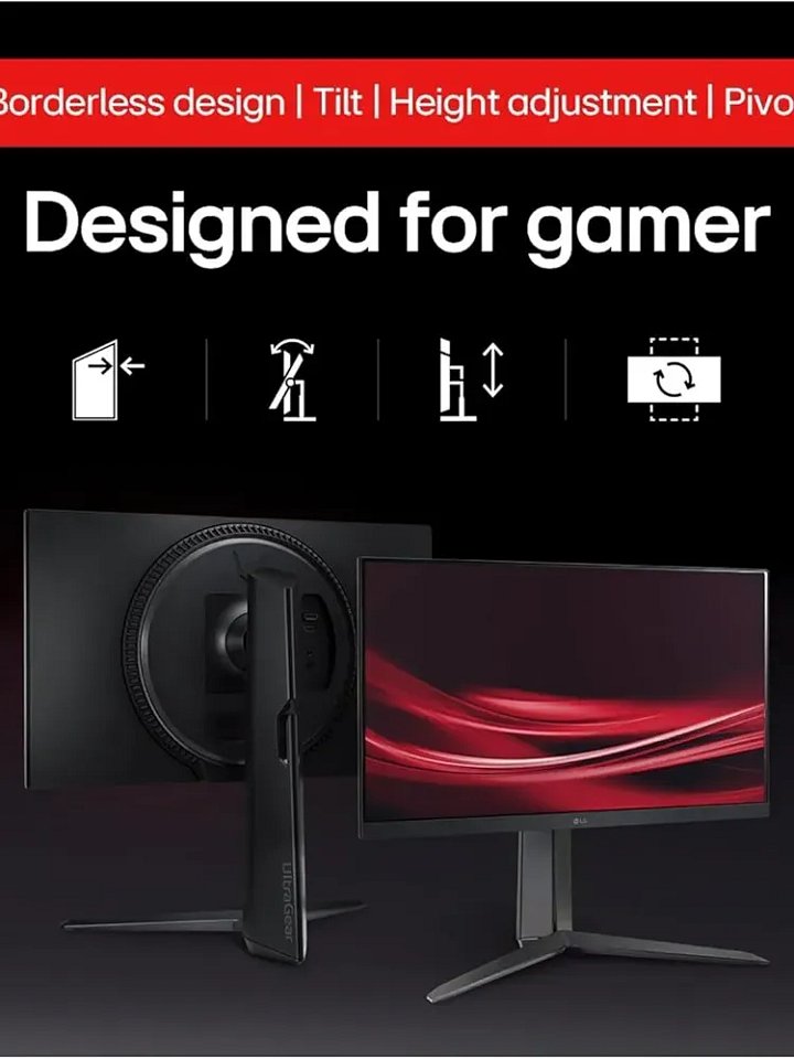 LG Ultragear 24GS65F IPS Full HD Gaming Monitor, 24 Inch, 1920 X 1080, 1ms, 180Hz, HDR 10, NVIDIA G-Sync Compatible product image (1)