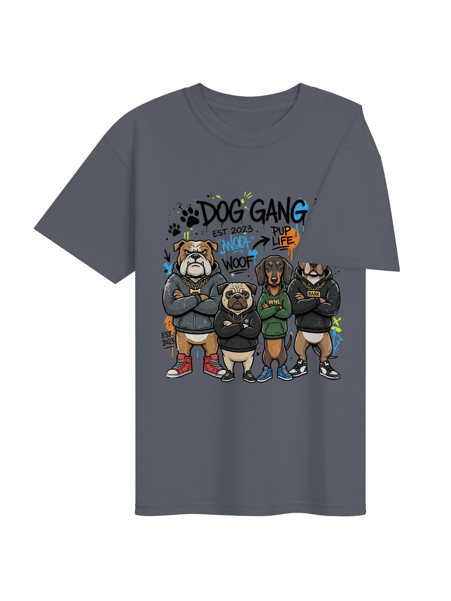 Gangster Dog Crew Hoodie Portrait T-Shirt, Funny Streetwear Dogs Graphic Tee, Cool Dog Lover Gift product image (4)