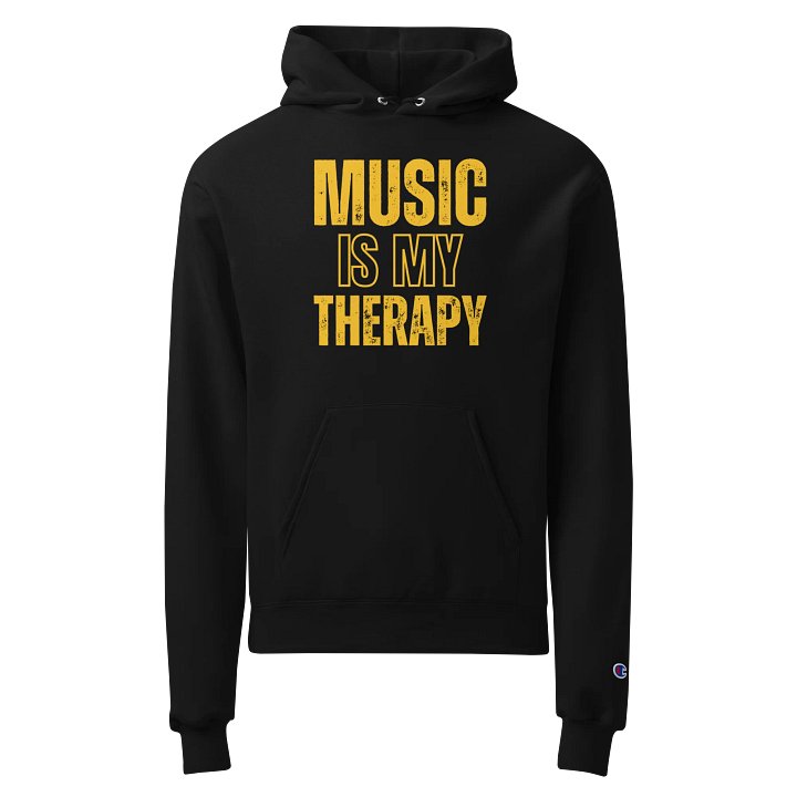 Champion Black and Gold Music Is My Therapy Premium Hoodie Quality Music Merchandise, Band Lover, Concert Merch product image (1)