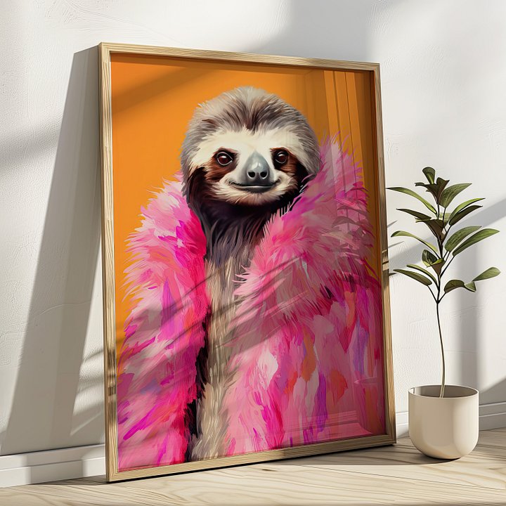 Anthropomorphic Sloth in Pink Fur Animal Portrait product image (1)
