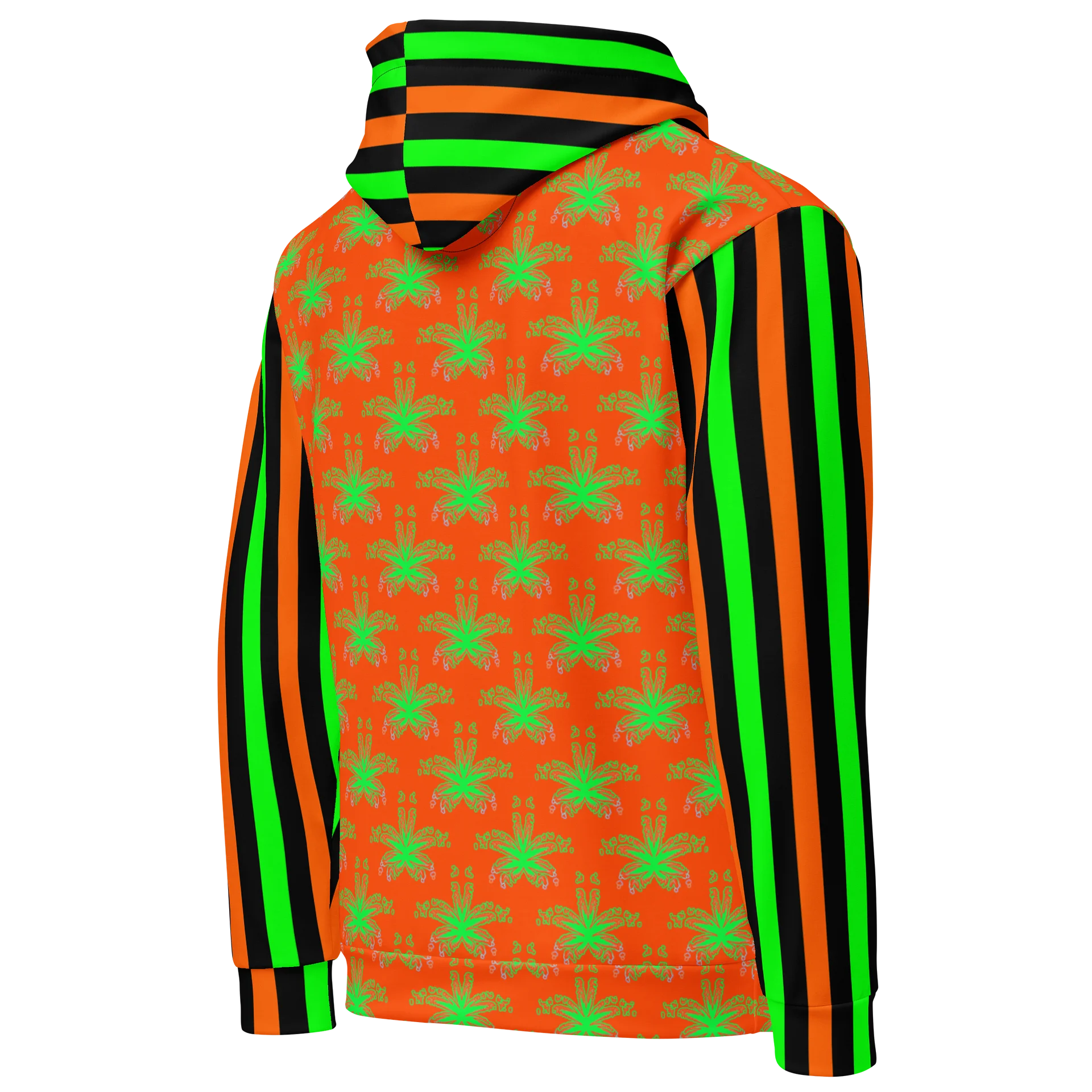 Weed Halloween Hoodie, Cannabis Circus Stripe Clowncore Clothing, Pot Leaf 420 Fall Festival Fashion, Black Orange Neon Green Stoner Clothes product image (5)