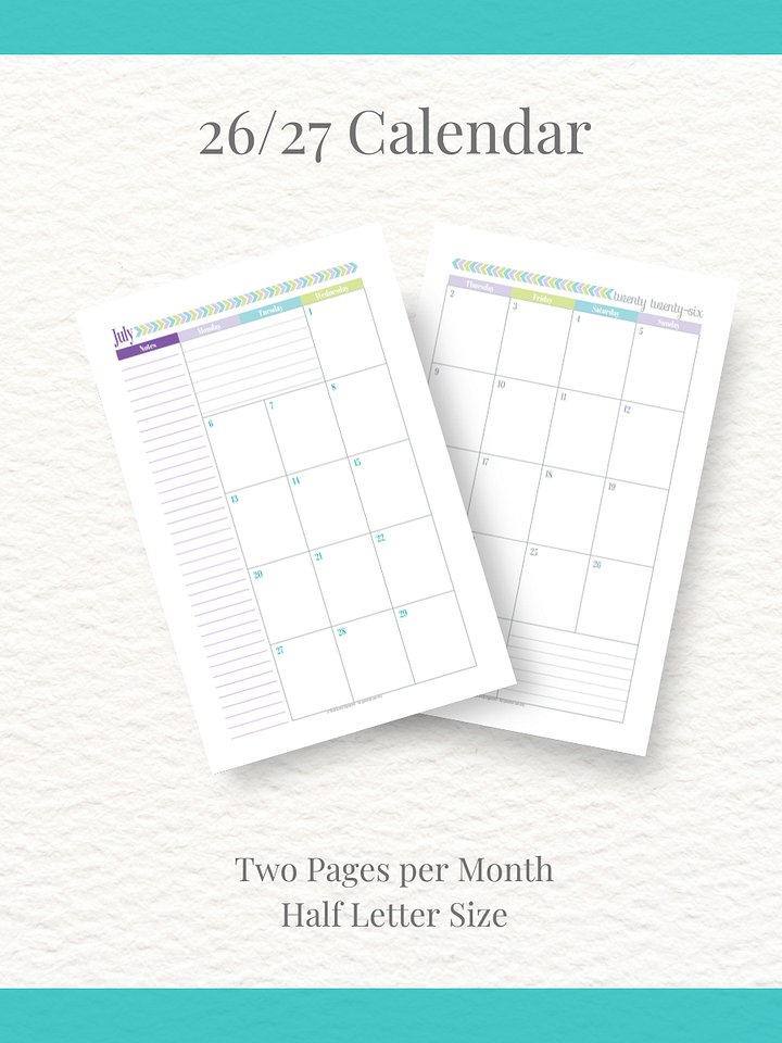 Pretty in Pastel- 26/27 Calendar - 2 Pages per Month - Half Letter Size product image (1)