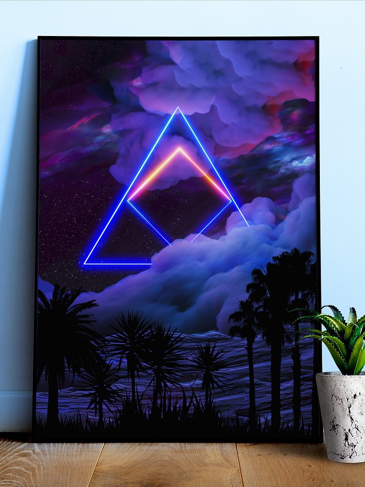 Neon palms landscape: Triangle [synthwave/vaporwave/cyberpunk] — Aesthetic retrowave poster product image (1)