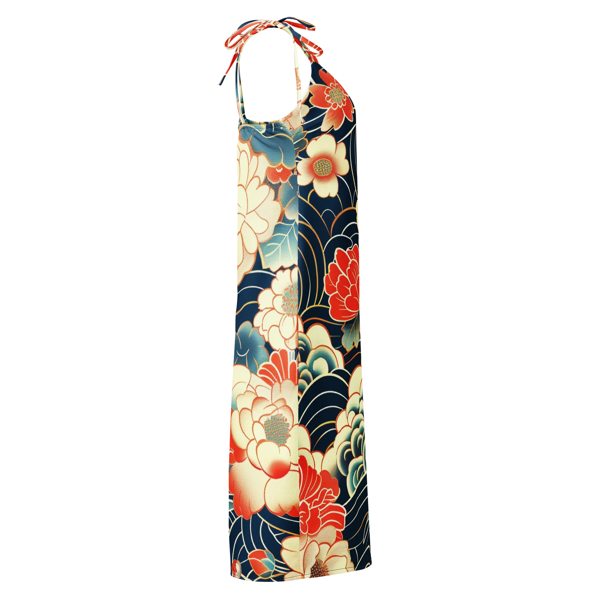 Traditional Japanese Floral Chiffon Slip Dress - Peony Wave Midi Dress product image (4)