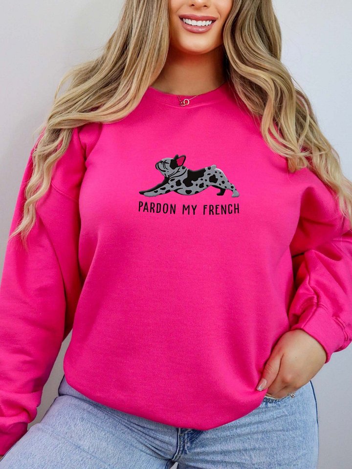 Pardon My French Sweatshirt (Embroidered) of a French Bulldog(Harlequin) product image (2)
