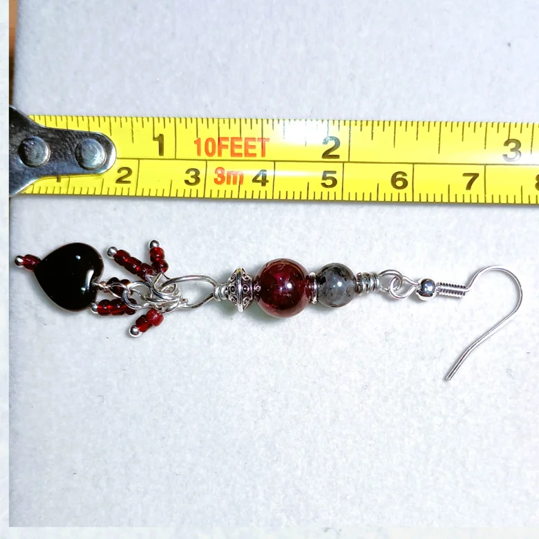 Dramatic Garnet Earrings | Handmade, Dangle, Silver-Toned | "My Bleeding Black Heart" product image (3)