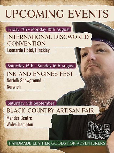 This is where you can find me over the next few weeks.

Through August, I'll be trading at @discworldcon and @inkandenginesfe...