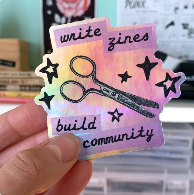 Write Zines, Build Community sticker product image (1)