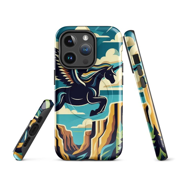 MagSafe® Tough Case for iPhone® | Mystic Charm: AI-Designed Black Unicorn Cartoon with Wings product image (3)