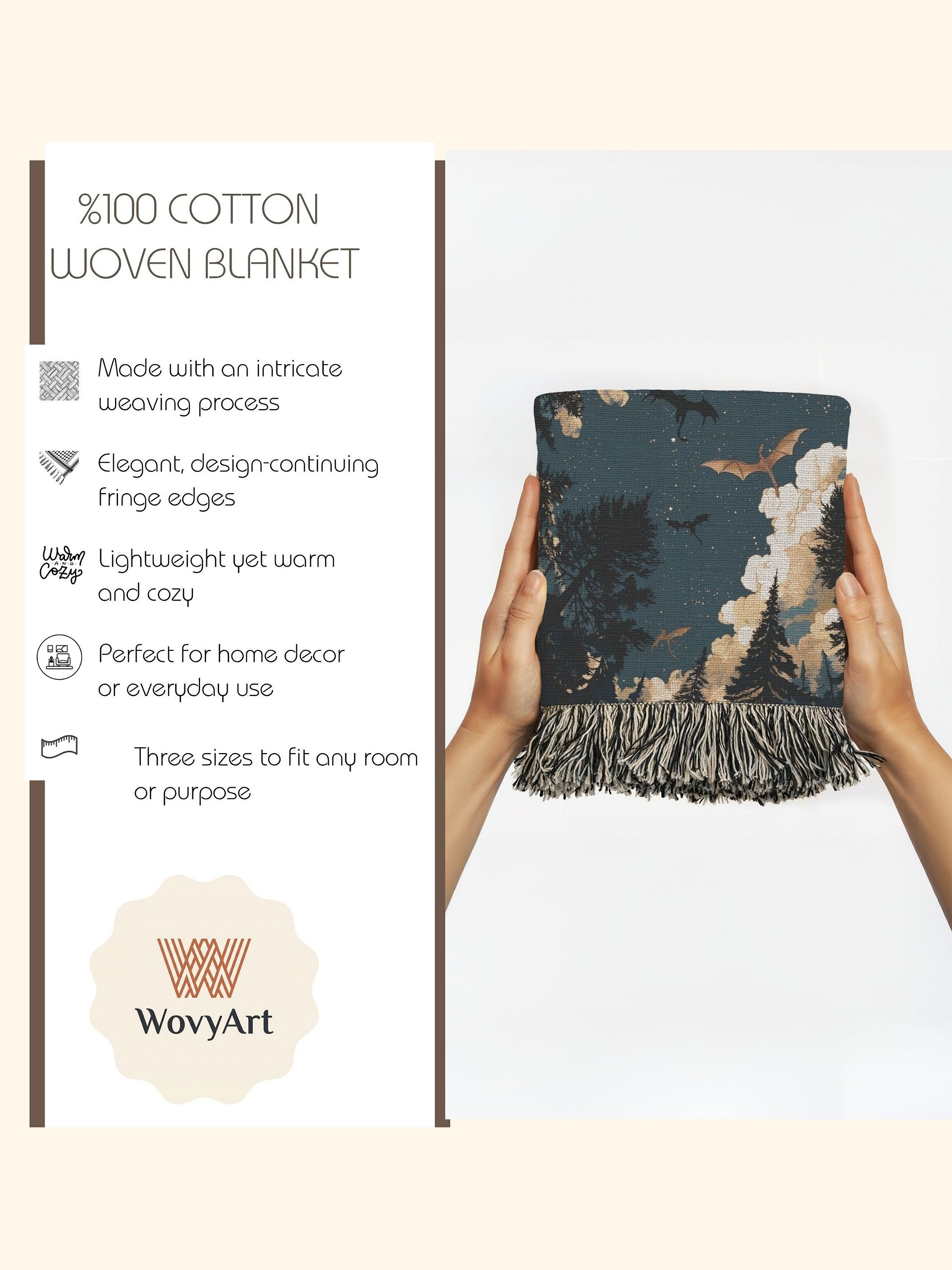 Dark Academia Dragon and Stars Woven Throw – Celestial Woodland Tapestry Blanket product image (7)