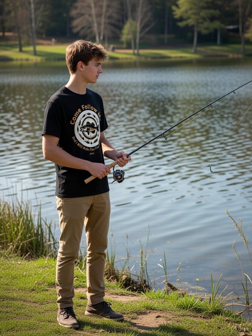 Come Follow Me T-Shirt. Matthew 4:19 Bible Verse Christian Fishing Tee Design product image (8)