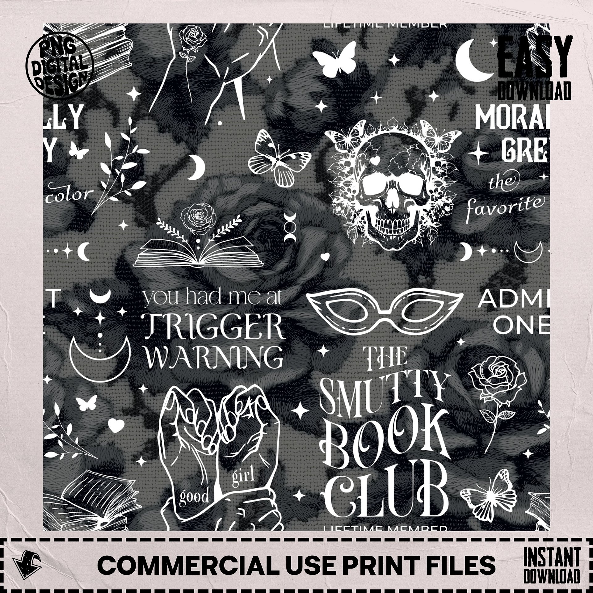 Seamless Fabric, Junk Journal, Dark Romance Floral, Grunge Bookish Style, Sublimation Pattern, Cozy DIY Craft Materials, Digital Download product image (6)