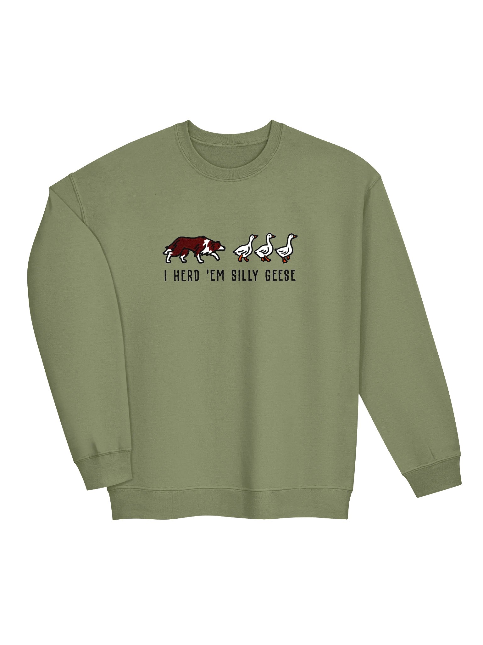 I Herd 'Em Silly Geese Sweatshirt(Embroidered) of a Border Collie(Red & White) product image (6)