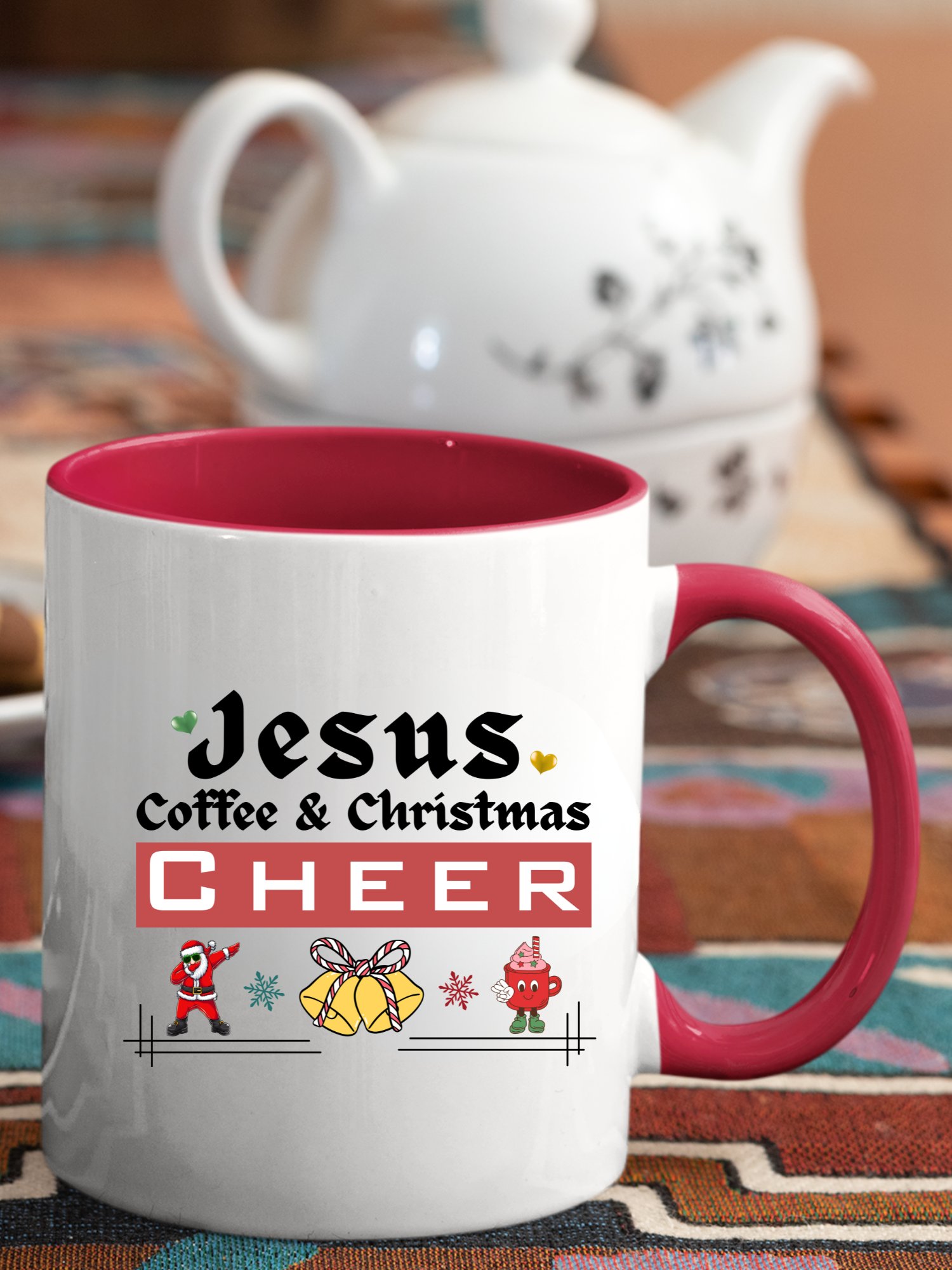 Jesus, Coffee, & Christmas Cheer! Two-Tone 11 & 15 oz Mug | Christian Christmas Mug with Red Accent | Holiday Gift for Believers & Moms product image (12)