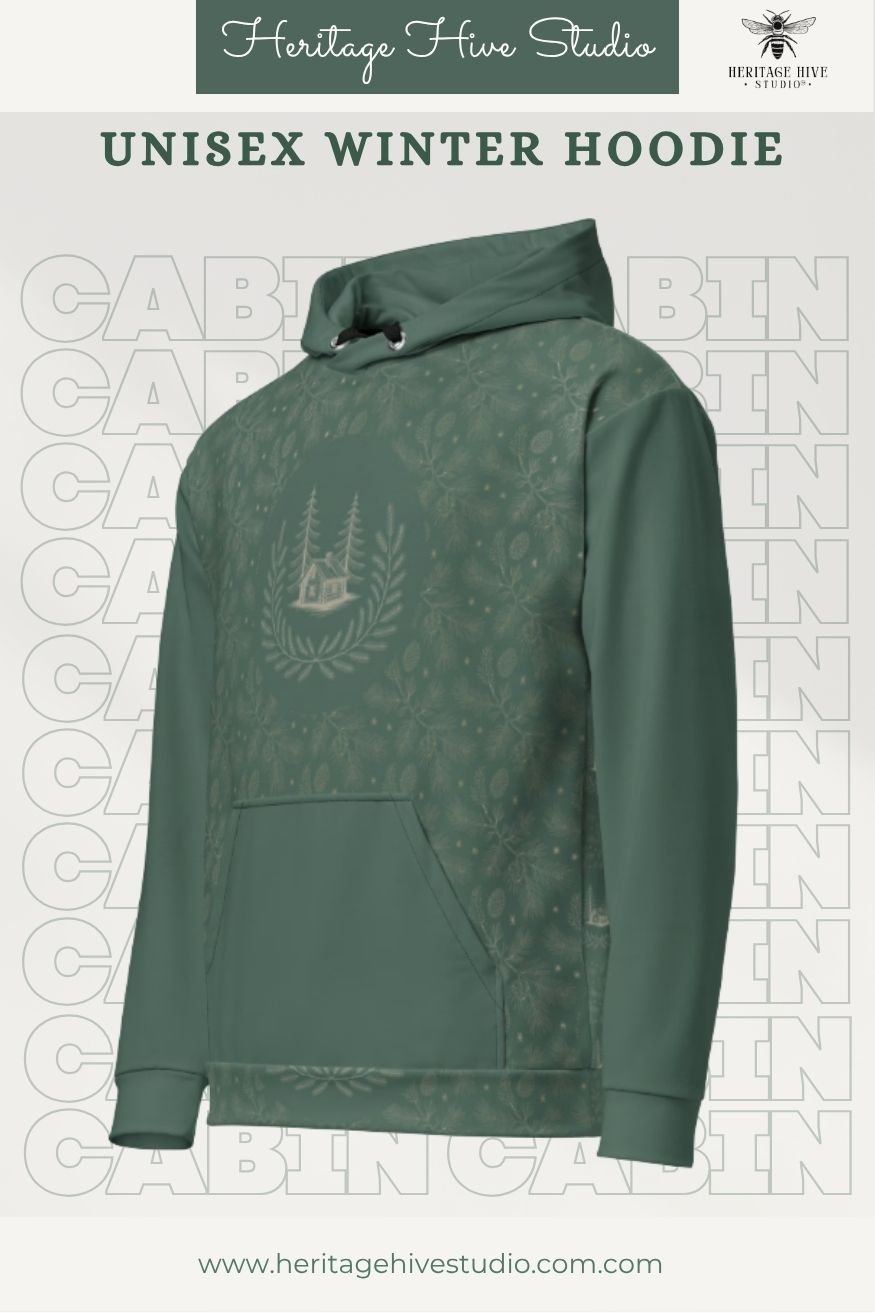 Cozy Cabin in the Woods | Winter Retreat Hideaway Green Hoodie Unisex product image (1)