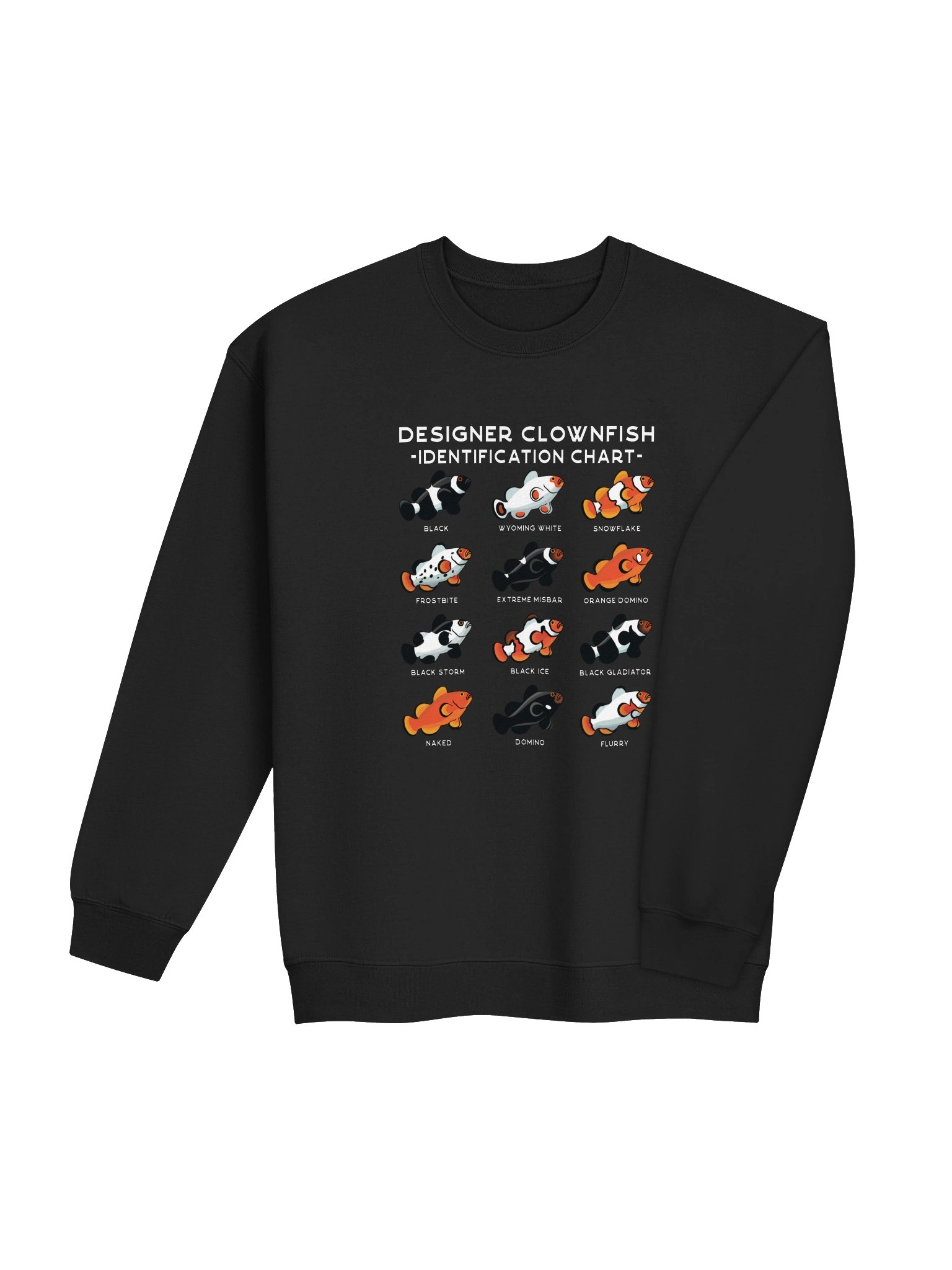 Designer Clownfish Identification Chart Sweatshirt for Reef Aquarium Lovers product image (22)