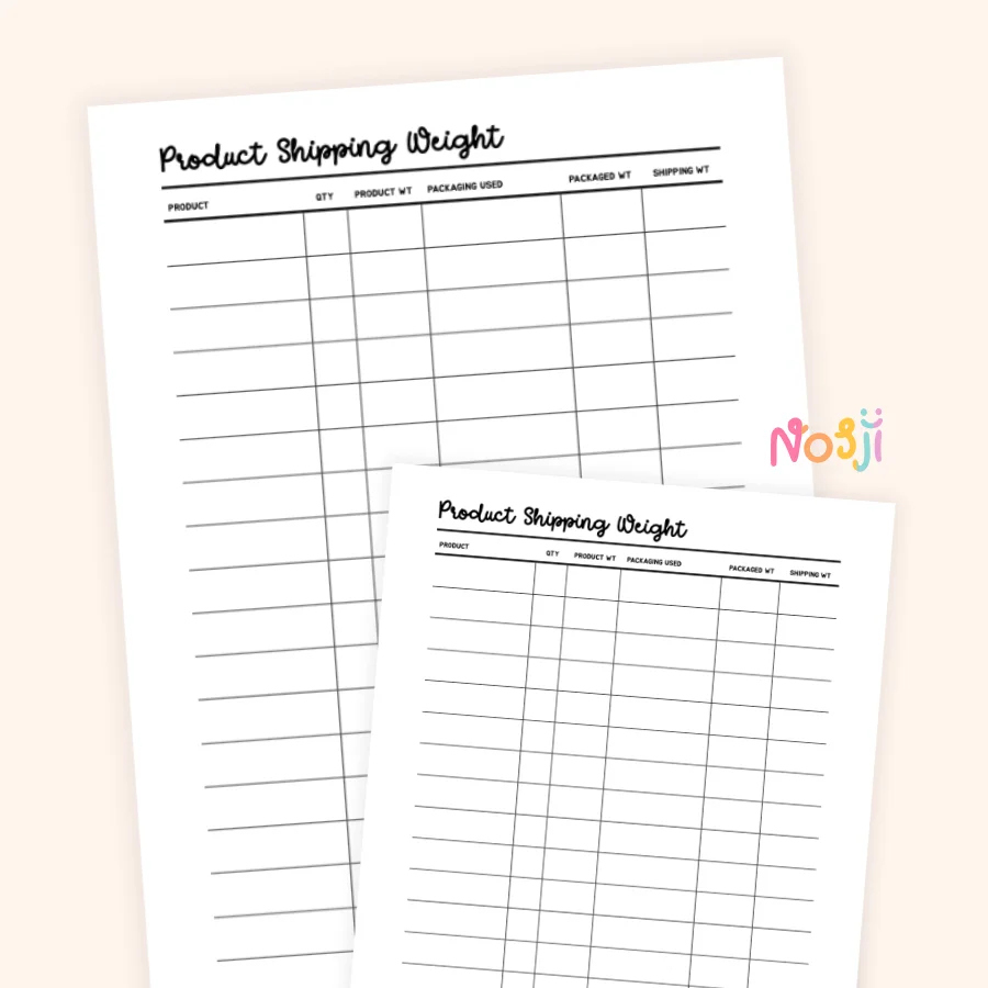 Product Shipping Weight Printable Shipping Weight Tracker product image (1)
