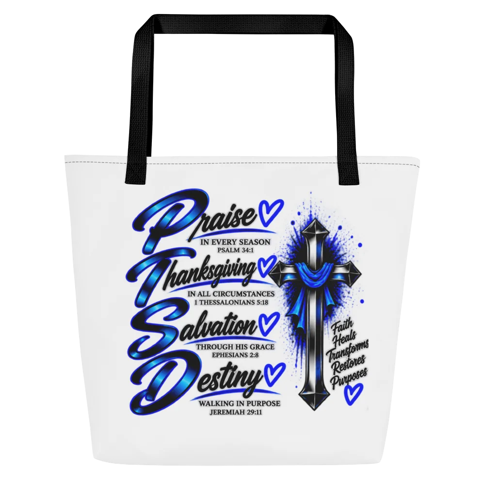 “PTSD: Praise • Thanksgiving • Salvation • Destiny” — Faith Tote Bag product image (1)