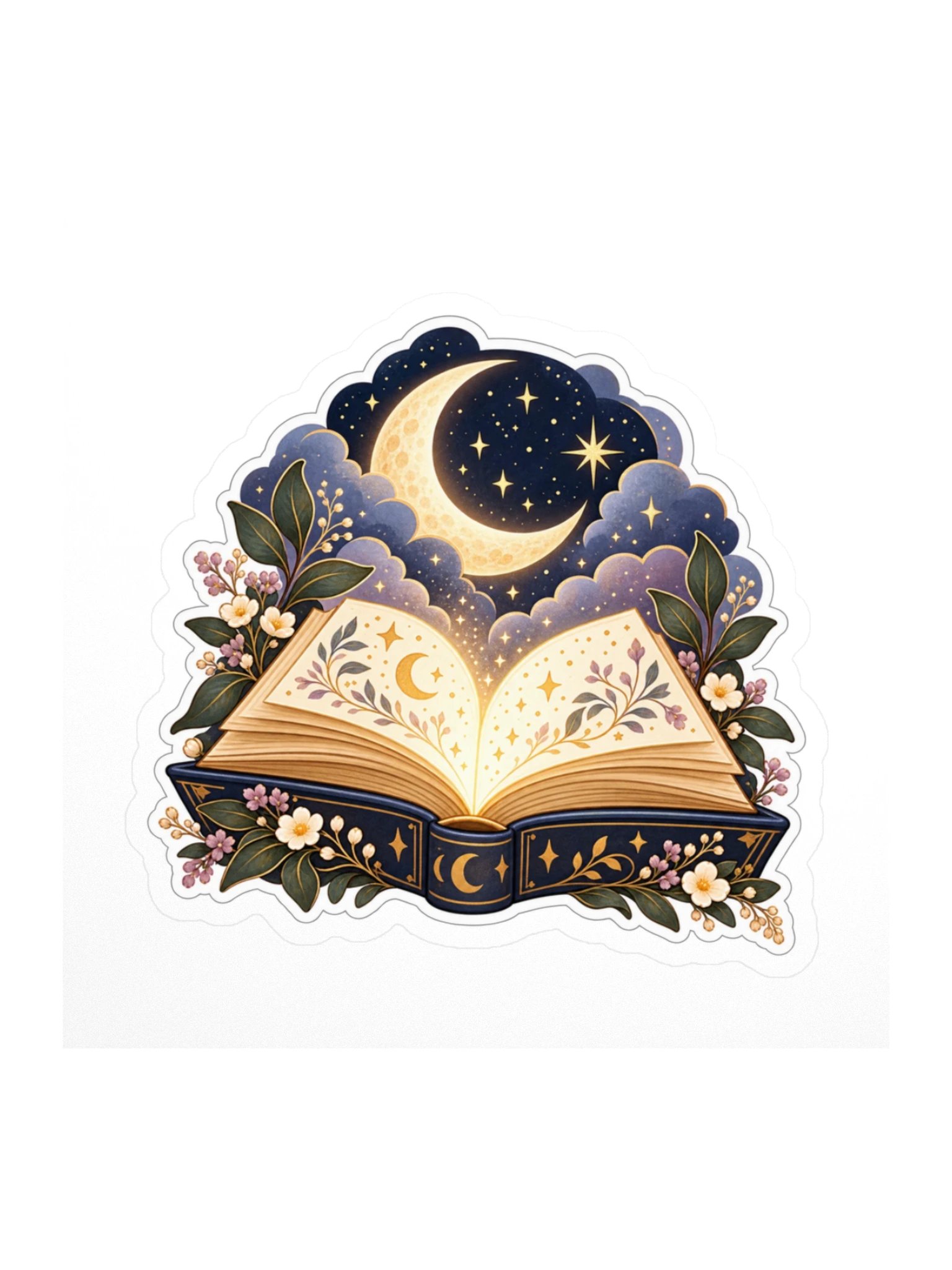 Fantasy Book Sticker | Magical Moon & Stars Reading Vinyl Decal product image (1)